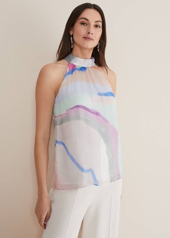 Phase Eight Kadie Silk Abstract Halter Neck Shirts Multicolor Australia | LA7205816